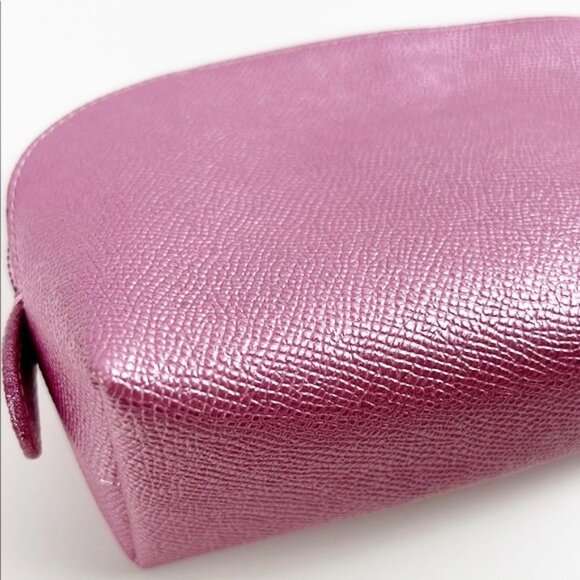 Coach Metallic Pink Pebbled Leather Zip Around Cosmetic Makeup Pouch Bag - Picture 5 of 13